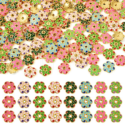 160Pcs 8 Colors Alloy Enamel Bead Caps FIND-TA0008-38-1