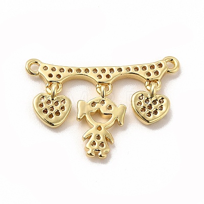 Rack Plating Brass Micro Pave Clear Cubic Zirconia Heart Connector Charms KK-G456-01G-02-1