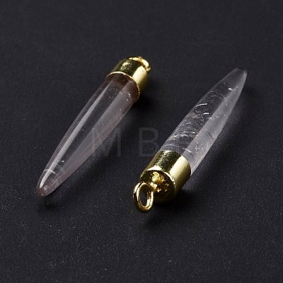 Natural Quartz Crystal Brass Pointed Pendants G-B025-02LG-04-1