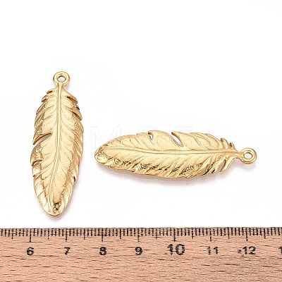 304 Stainless Steel Feather Pendants STAS-T067-32G-1