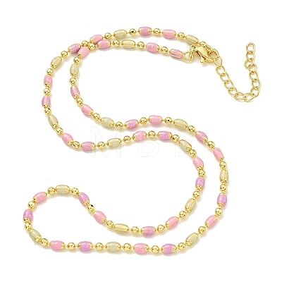 Brass Enamel Column Link Chain Necklaces NJEW-H039-09A-02G-1