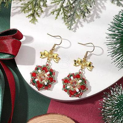 Christmas Theme Flower Glass Seed Beaded Dangle Earrings for Women EJEW-MZ00205-1