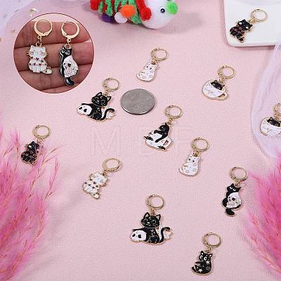 Alloy Enamel Cat Pendant Locking Stitch Markers HJEW-SW00038-1