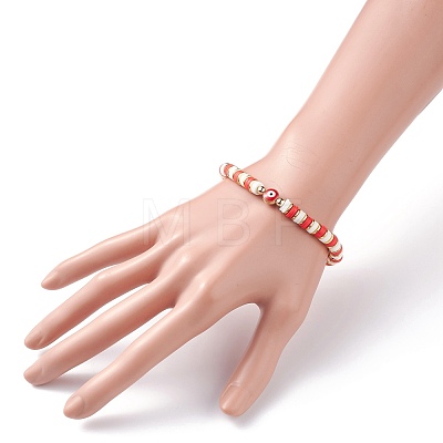 Synthetic Hematite & Polymer Clay Heishi Beads Stretch Bracelet BJEW-JB07226-05-1