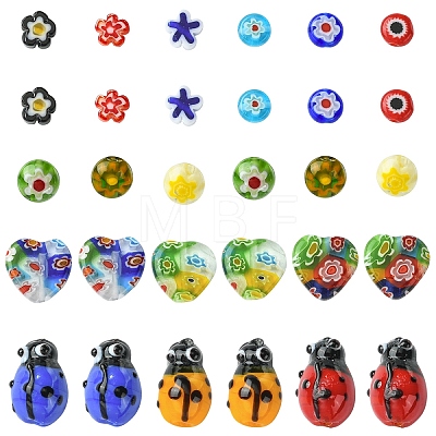 50Pcs 5 Styles Handmade Millefiori Lampwork Beads LAMP-YW0001-93-1