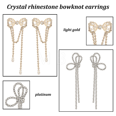 ANATTASOUL 2 Pairs 2 Style Crystal Rhinestone Bowknot Dangle Stud Earrings EJEW-AN0002-31-1