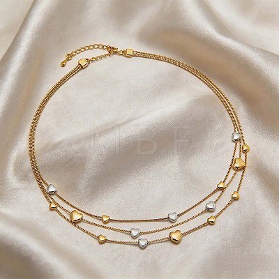Duo Tone Alloy Heart 3 Layer Necklaces for Women WGEB8AD-01-1
