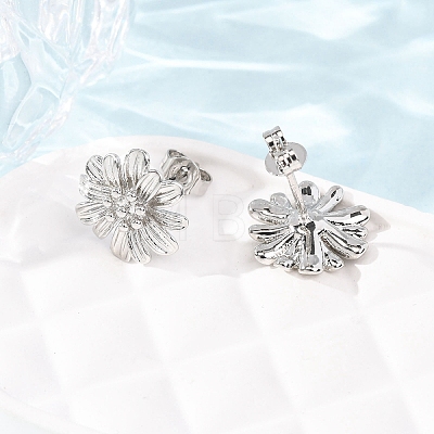 Valentine's Day Flower Brass Stud Earrings EJEW-D351-03P-1