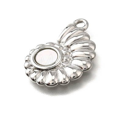 304 Stainless Steel Pave Natural White Shell Pendants STAS-C122-21C-02P-1