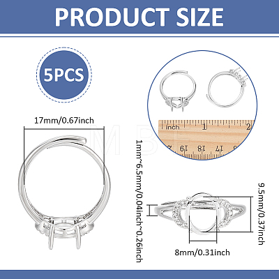 5Pcs Adjustable Brass Solitaire Ring Settings ZIRC-UN0001-19-1