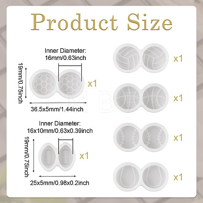 6Pcs 6 Style Sports Ball Cabochon DIY Silicone Molds DIY-TA0005-68-1