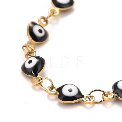 Enamel Heart with Evil Eye Link Chains Bracelet BJEW-P271-06G-04-1