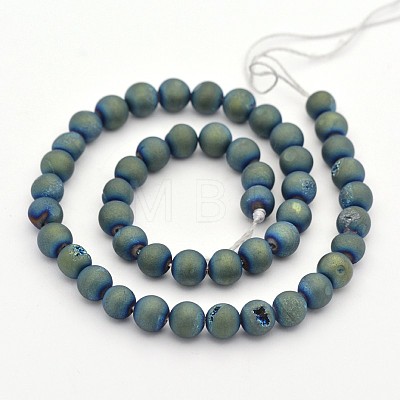 Electroplate Natural Agate Round Beads Strands G-M211-8mm-05-1