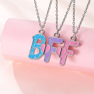 3Pcs 3 Colors Zinc Alloy Enamel Magnetic BFF Pendant Necklaces for Friend FS-WG36493-01-1