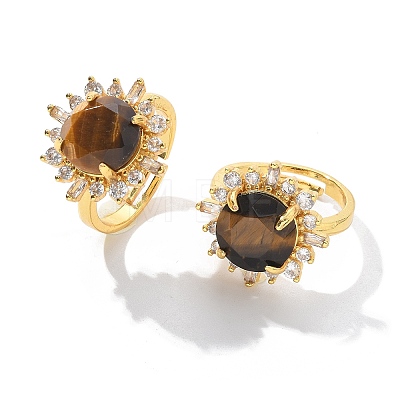 Sunflower Natural Tiger Eye Finger Rings RJEW-B113-03G-04-1