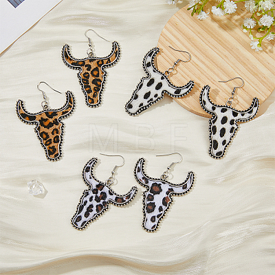 FIBLOOM 3 Pairs 3 Colors Imitation Leather Cattle Head Dangle Earrings for Women EJEW-FI0002-36-1