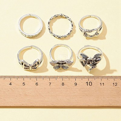 6Pcs 6 Style Butterfly & Heart & Chain Shape Alloy Stackable Rings Set RJEW-FS0001-05A-1