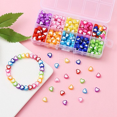 400Pcs 9 Colors Heart Acrylic Beads TACR-YW0001-94-1