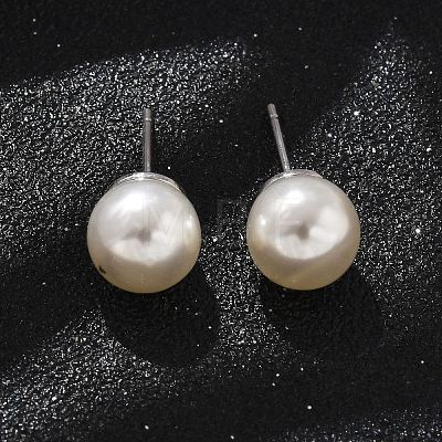 Brass ABS Imitation Pearl Stud Earrings EJEW-B132-01B-P-1