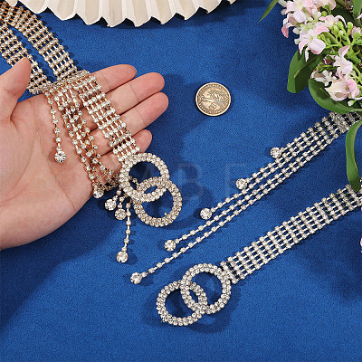 2Pcs 2 Colors Brass & Iron Full Crystal Rhinestone Chain Belts with Double Rings Buckles AJEW-FG0006-30B-1