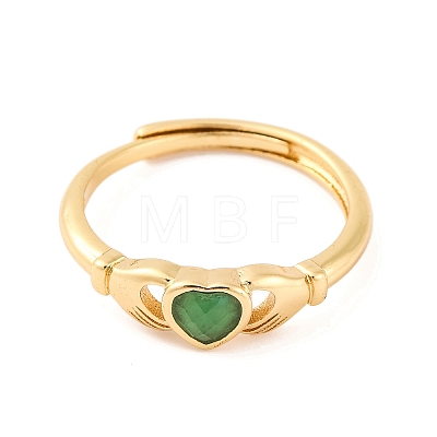 Hand with Heart Natural Mixed Stone Adjustable Rings RJEW-Q817-06G-1