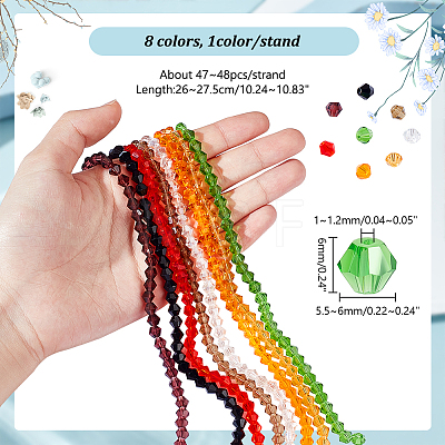 AHADERMAKER 8 Strands 8 Colors Imitation Austrian Crystal 5301 Bicone Beads GLAA-GA0001-90B-1