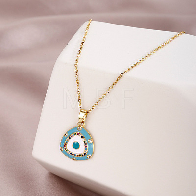 Brass Micro Pave Colorful Cubic Zirconia Enamel Evil Eye Triangle Pendant 304 Stainless Steel Cable Chain Necklaces for Women WG15CC8-01-1