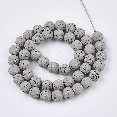 Spray Painted Natural Lava Rock Beads Strands G-N0324-C-02-1