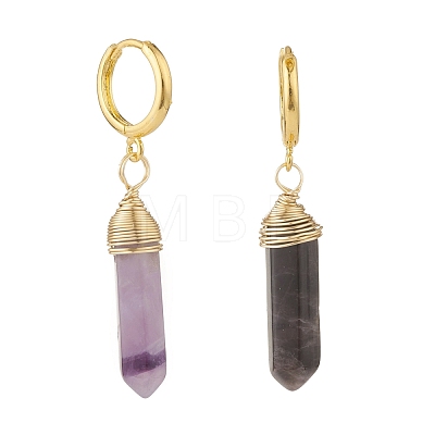 Copper Wire Wrapped Natural Amethyst Hoop Earring EJEW-JE04722-01-1