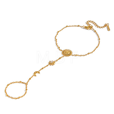 304 Stainless Steel Pave Clear Cubic Zirconia Sun Star Moon Hand Chain Ring Bracelets for Women JX0821-1