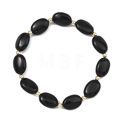Natural Black Tourmaline & Non-magnetic Synthetic Hematite Oval Beaded Stretch Bracelets for Women Men BJEW-JB13934-01-1