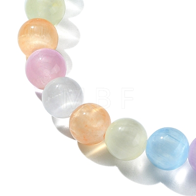Dyed Natural Selenite Round Beaded Stretch Bracelet BJEW-JB09581-1
