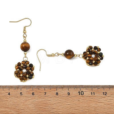 Natural Tiger Eye and Shell Pearl Braided Dangle Earrings EJEW-MZ00789-03-1