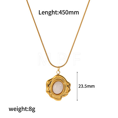 Natural White Jade Flower Teardrop Pendant 304 Stainless Steel Chain Necklaces for Women FS-WG9E461-04-1