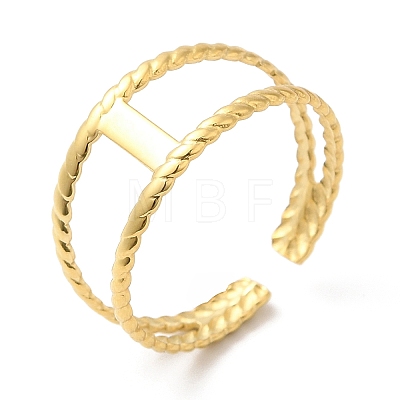 304 Stainless Steel Double Layer Open Cuff Ring for Women RJEW-I098-12G-1