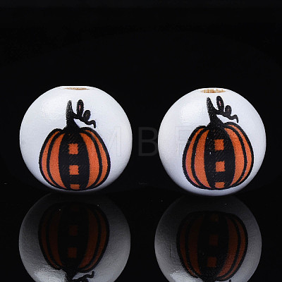 Autumn Theme Printed Natural Wood Beads WOOD-S057-081-1