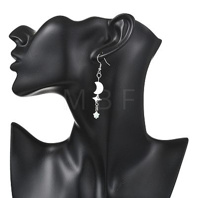 Star with Moon Natural Mixed Stone Dangle Earrings EJEW-JE06756-1