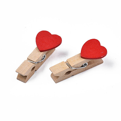 Wooden Craft Pegs Clips with Heart Beads WOOD-R249-006-1