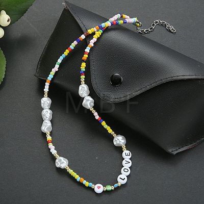 2Pcs 2 Styles Glass Seed Beaded Necklaces Sets NJEW-SZ0001-38-1
