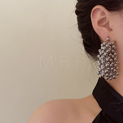 Alloy Round Tassel Stud Earrings FS-WG9B377-01-1