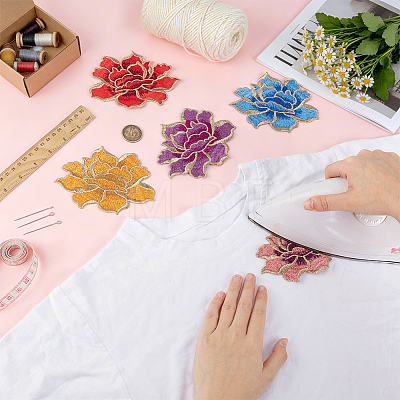 10Pcs 5 Colors Peony Polyester Embroidery Ornaments Accessories DIY-BC0018-08-1