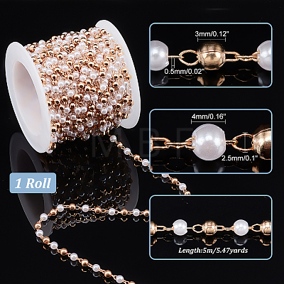   Brass & Resin Imitation Pearl Round Beaded Chains CHC-PH0001-20-1