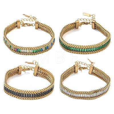 304 Stainless Steel & Glass Wheat Chain Double Layers Bracelets for Women BJEW-F540-08G-1