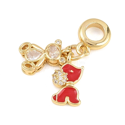 Brass Pave Clear Cubic Zirconia Animal European Dangle Charms KK-H273-53G-04-1