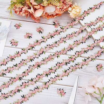 15 Yards Flower Polyester Embroidery Lace Ribbon OCOR-WH0070-77C-1