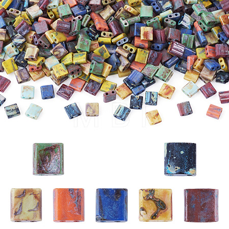 40G 8 Colors 2-Hole Baking Paint Glass Seed Beads SEED-TA0001-71-1