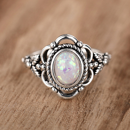 Alloy with Plastic Imitation Opal Finger Rings FS-WG4C942-04-1