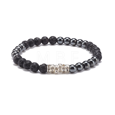 Natural Lava Rock & Synthetic Hematite Stretch Bracelet BJEW-JB08472-01-1