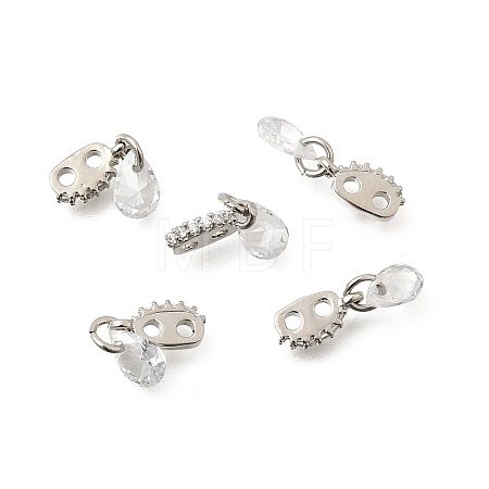 Brass 2-Loop Oval Spacer Bars with Clear Teardrop Cubic Zirconia Tassel KK-Z156-07P-1