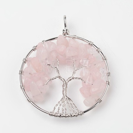 Tree of Life Natural Rose Quartz Big Pendants G-L455-D07-1